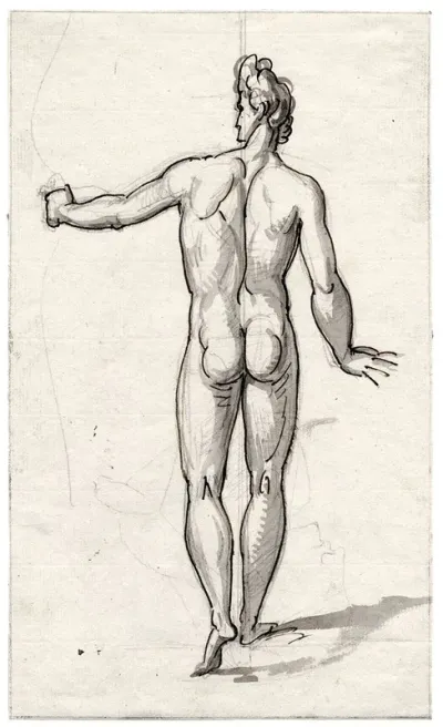 Man Posing As The Apollo Belvedere Seen On His Back