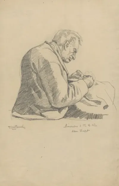 Man Sitting With A Piece Of Needlework