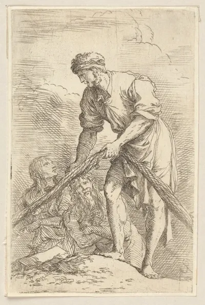 Man With Fishing Net And Two Other Figures