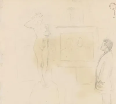 Mann Med Sigarett Som Betrakter Kunstverk