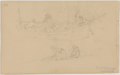 Manner Im Kahn Zwei Frauen Am Strand Scheveningen Fol 24
