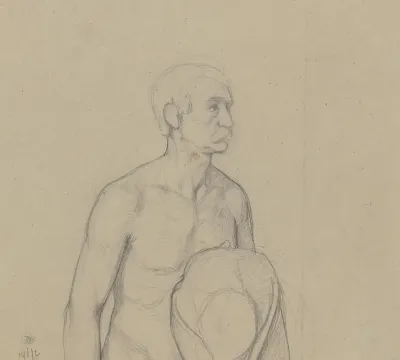 Mannlicher Akt Mit Hut Fragment