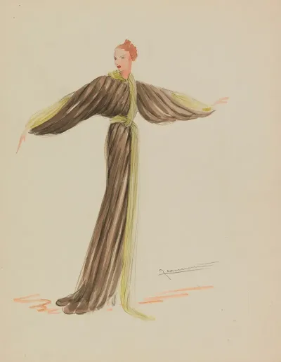 Manteau Brun Travaille En Bandes Avec Bordure Verte