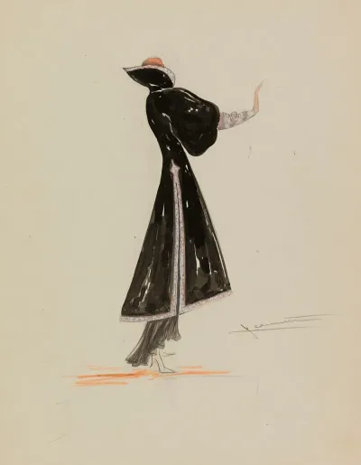 Manteau Noir A Manches Gigot Et Grand Col