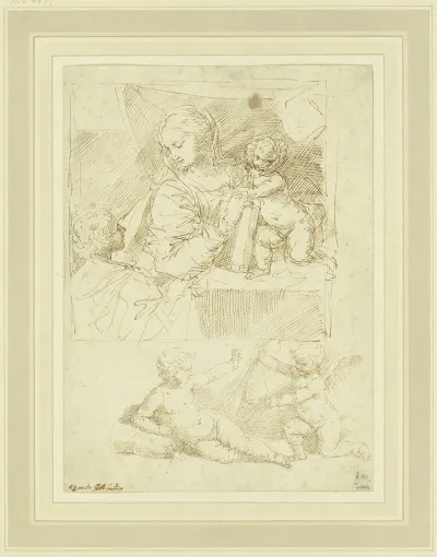 Maria Mit Dem Jesuskind Und Dem Johannesknaben Darunter Lagernder Knabe Mit Putto