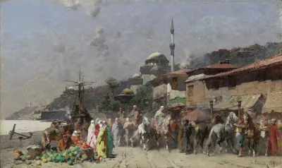 Marketplace On The Bosporus Constantinople And The New Mosque Beyond