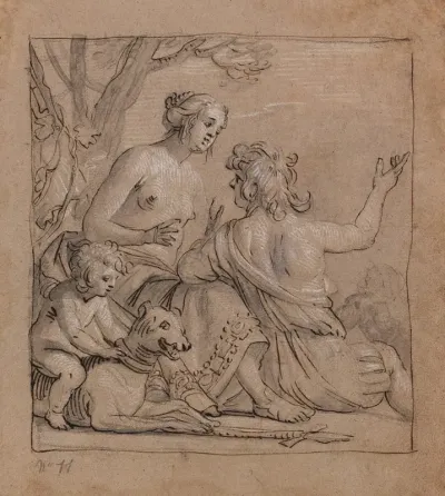 Mars And Venus In A Landscape With Eros Riding A Hound