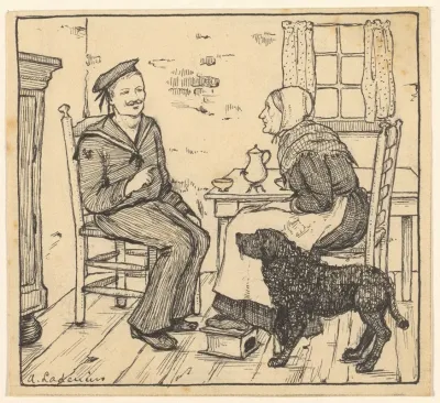 Matroos En Oude Vrouw In Een Interieur