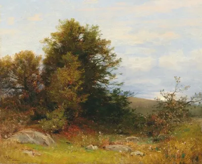 Meadow Embankment With The Moon Rising