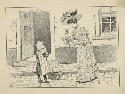 Meisje En Een Vrouw Met Rozen Op Een Straat