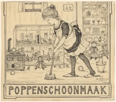 Meisje Met Bezem Bij Een Poppenhuis