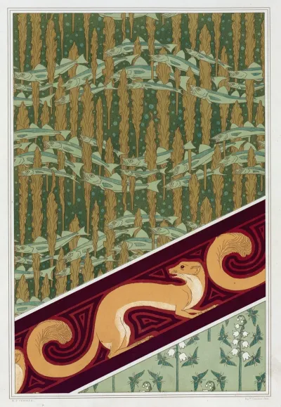 Merlans Et Algues Papier Peint Mouches Et Muguet Etoffe De Soie Hermine Vulgaire Bordure