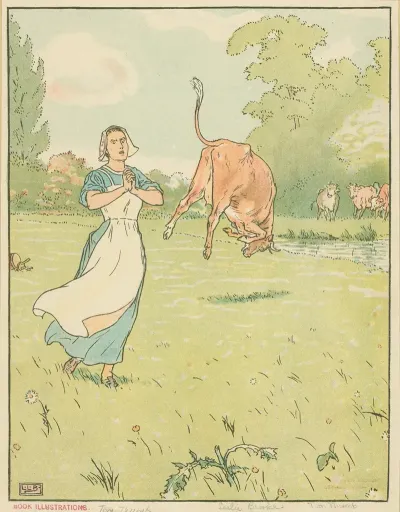 Milkmaid And Cows In A Field