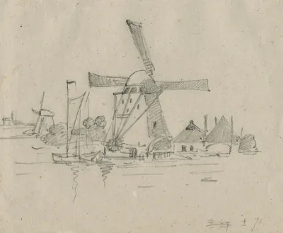 Mills And A Farmhouse On A Lake