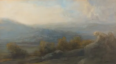 Mountain Landscape With Two Figures At The Right