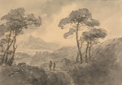 Mountain Landscape With Two Figures On A Winding Road