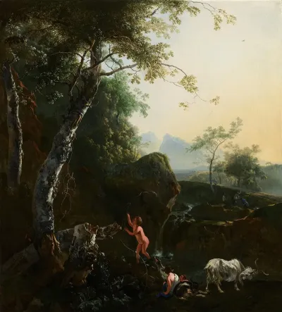 Mountainous Landscape With Waterfall