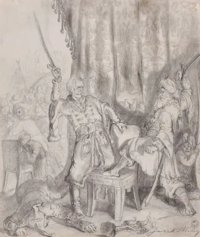 Mr Brzezan Fighting With A Tatar Illustration For Jan Bielecki By Juliusz Slowacki