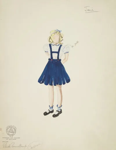 Mr Dooley Jr Jamie White Spotted Blouse Blue Pinafore And Blue Hair Ribbon