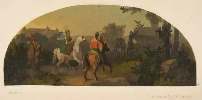 Mural Design Picturing Riders In A Landscape For A Lunette In The Library Of The Chateau De Lude Sarthe