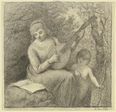 Musizierende Frau Mit Amorknaben