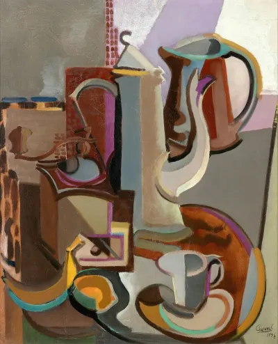 Nature Morte A La Cafetiere Et Fruits