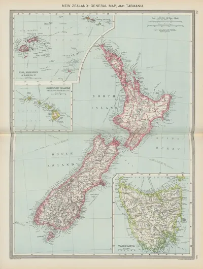 New Zealand General Map And Tasmania