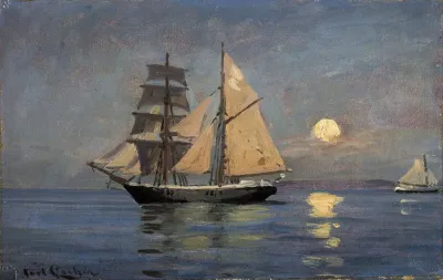 Night Atmosphere At See Full Moon