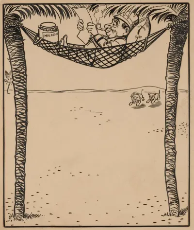 Nine Comic Strip Frames Of Man Dropping Molasses And Feathers On Lions Beneath His Hammock Pl 1