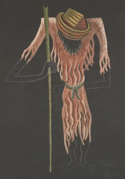 No More Peace Ragged Brown Fringe Robe Green Walking Stick And Brown Hat