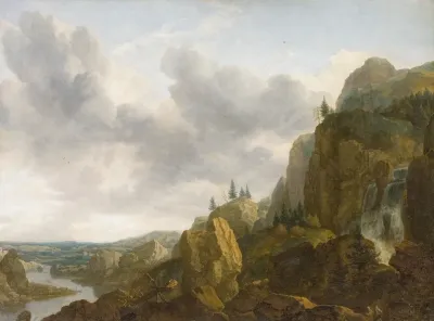 Northern Mountain Landscape With Waterfall