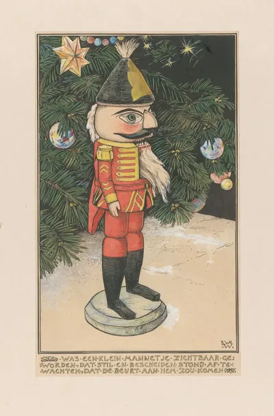Notenkraker In Een Huzarenmantel Bij Een Kerstboom
