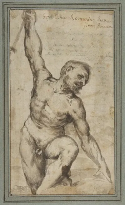 Nude Male Figure With Upraised Right Arm