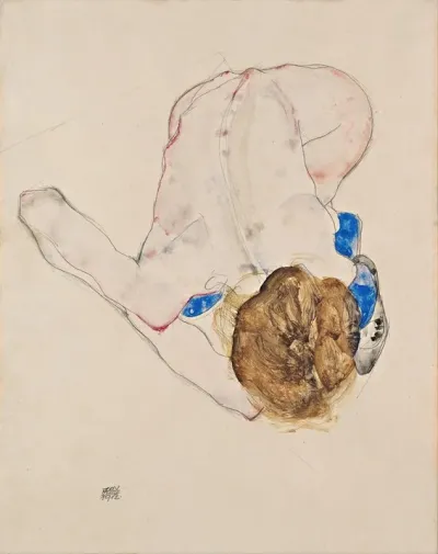 Nude With Blue Stockings Bending Forward