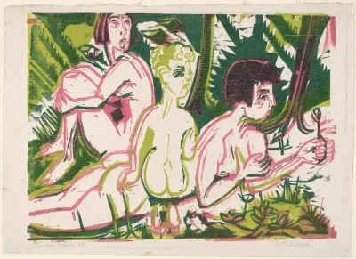 Nude Women With A Child In The Forest