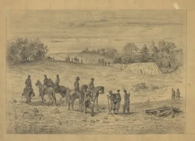 Officers And Soldiers On The Battlefield Of The Second Bull Run Recognizing The Remains Of Their Comrades