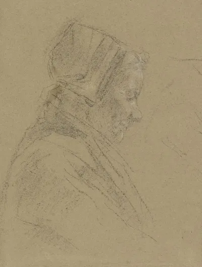 Old Female Spinner In Profile