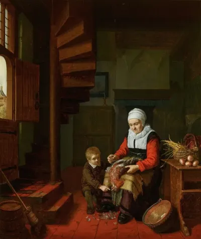 Old Woman Plucking A Cock