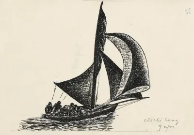 Ontwerp Boekillustratie Voor Alexander Cohens Van Anarchie Tot Monarchie Zeilboot