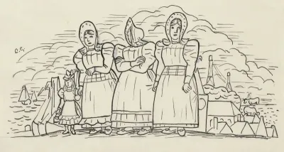 Ontwerp Voor Een Vignet Voor Het Maandblad Voor Beeldende Kunsten Drie Vissersvrouwen En Een Meisje