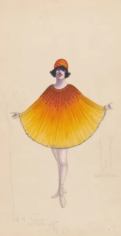 Orange And Yellow Poncho Type Costume With Under Dress Sketch