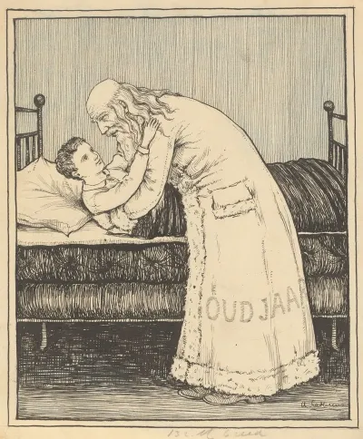 Oude Man Legt Een Jongen Op Bed