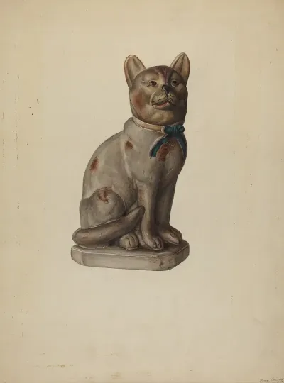 Pa German Chalkware Cat With Mouse