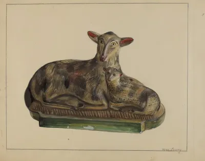 Pa German Chalkware Lamp And Sheep