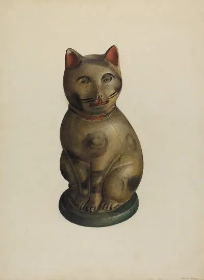 Pa German Seated Chalkware Cat