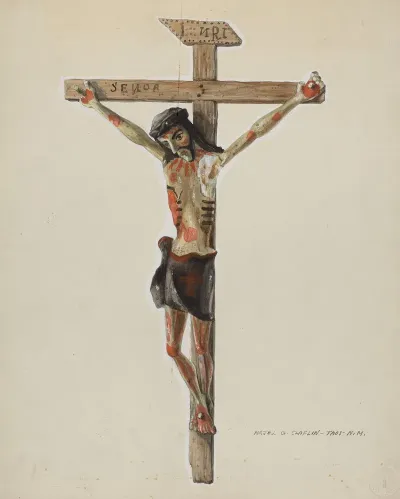 Painted Wooden Crucifix