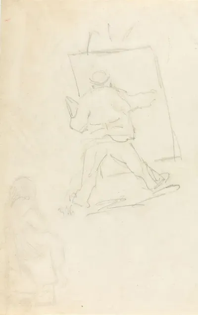 Painter At Easel Probably A Caricature Of Frits Thaulow