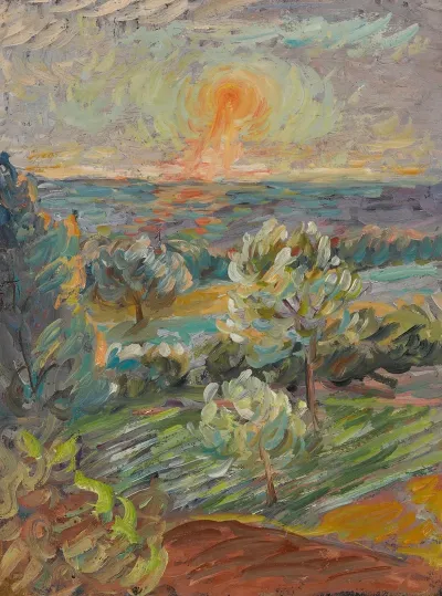 Paysage Avec Coucher De Soleil Sur La Mer