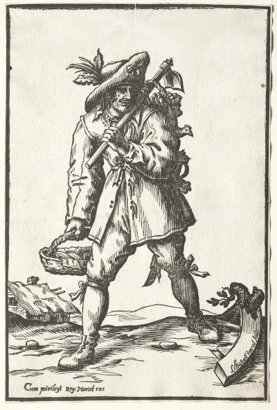 Peasant With Hoe Basket And Hen