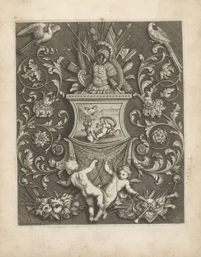 Pedestal With Galatea On It Wearing Armor With Weapon Trophies And Putti